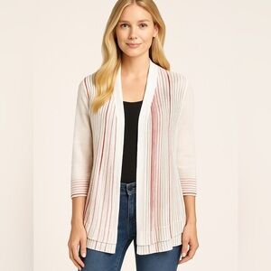 NIC+ZOE Women's Cardigan - White and Red Stripes